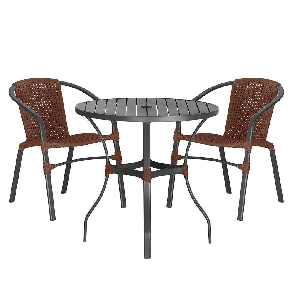 02 Cadeiras Floripa E Mesa Roma 80cm Preta Trama Original Marrom - 1