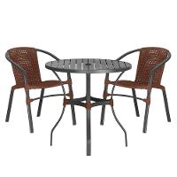 02 Cadeiras Floripa E Mesa Roma 80cm Preta Trama Original Marrom - 1