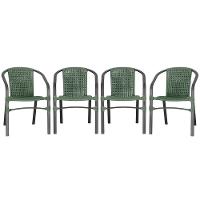 04 Cadeiras Floripa Alumínio Pintura Preta Trama Original Verde - 1