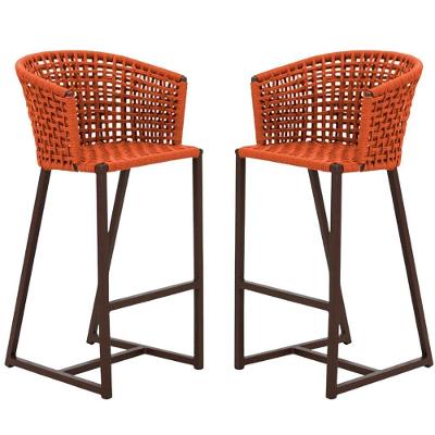 2 Banqueta Bali Em Alumínio E Corda Náutica Trama Original Terra Cota