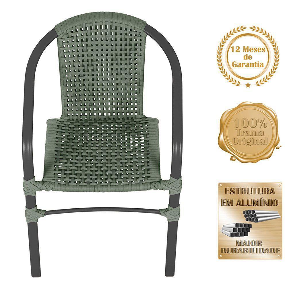 06 Cadeiras Floripa Alumínio Pintura Preta Trama Original Verde - 3