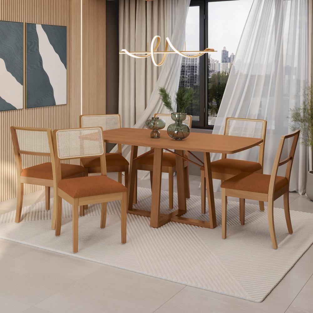 Conjunto Sala De Jantar Madeira Maciça 6 Cadeiras Kappesberg Bouclé Terracota - 1