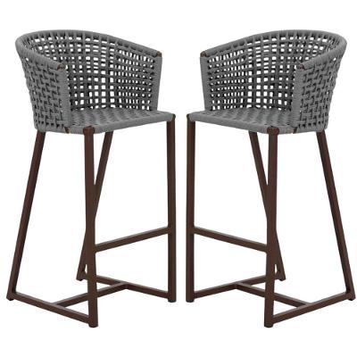 2 Banqueta Bali Em Alumínio E Corda Náutica Trama Original Prata