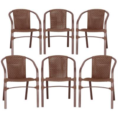 06 Cadeiras Floripa Alumínio Pintura Marrom Corda Nautica Tr Marrom
