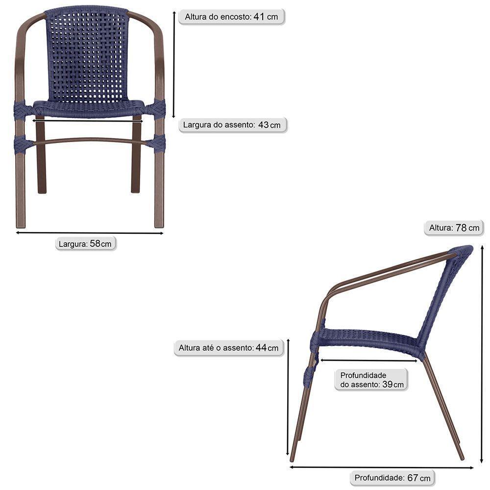 03 Cadeiras Floripa Alumínio Pintura Marrom Trama Original Azul - 2
