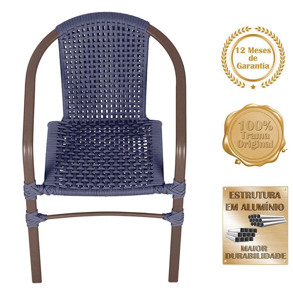 03 Cadeiras Floripa Alumínio Pintura Marrom Trama Original Azul - 3