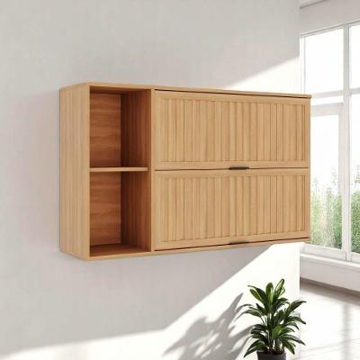 Armário Aéreo Castanha 1200mm Com 2 Portas Ripadas - Freijó E Cinza