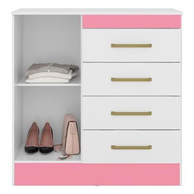 Cômoda 4 Gavetas 1 Porta Montevideu Branco/rosa Flex Demóbile