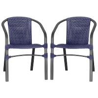 02 Cadeiras Floripa Alumínio Pintura Preta Trama Original Azul - 1