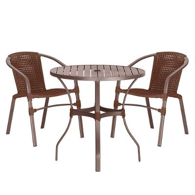 02 Cadeiras Floripa E Mesa Roma 80cm Marrom Trama Original Marrom