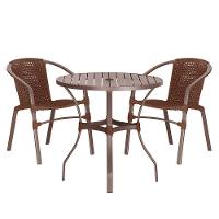 02 Cadeiras Floripa E Mesa Roma 80cm Marrom Trama Original Marrom - 1