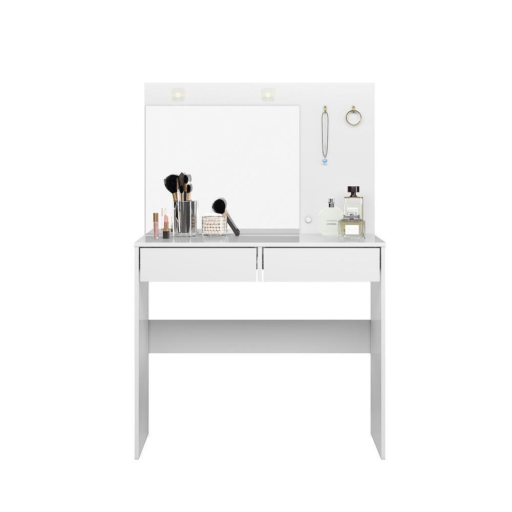 Penteadeira Com Espelho Camarim Ideal Led 2 Gavetas Branco Moval Branco - 3