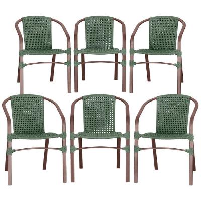 06 Cadeiras Floripa Alumínio Pintura Marrom Corda Nautica Tr Verde