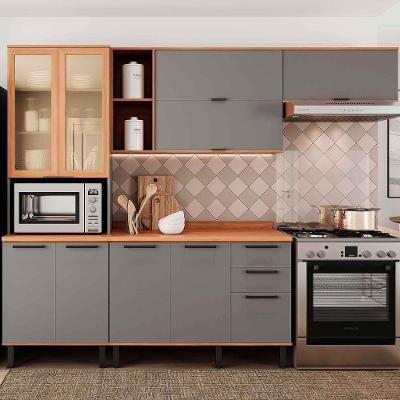 Armário De Cozinha Castanha 2700mm Paneleiro E Balcão Com Vidro 4 Peças - Cinza/freijó