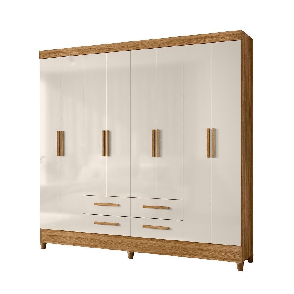 Guarda Roupas Casal 8 Portas 4 Gavetas Flórida Freijó/off White Moval  - 1