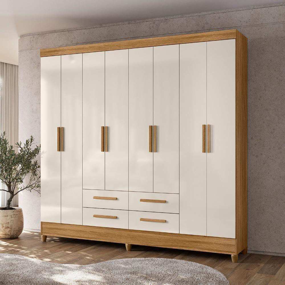 Guarda Roupas Casal 8 Portas 4 Gavetas Flórida Freijó/off White Moval  - 2