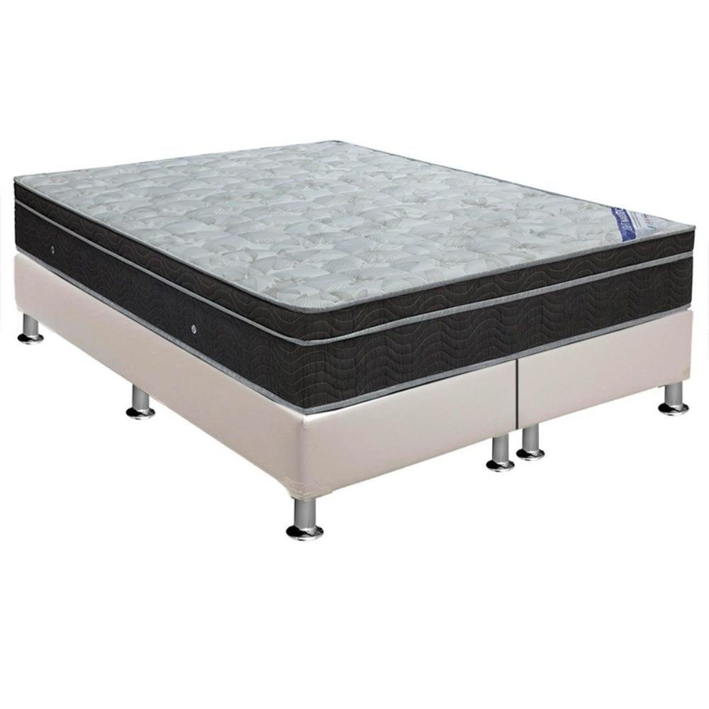 Cama Box King: Colchão Molas Ortobom Nanolastic Light Selado + Base CRC Courano Branco(186x198) - 1