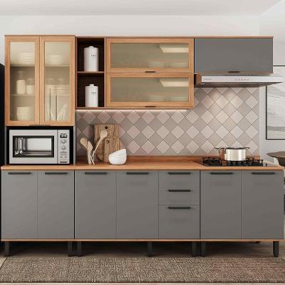 Armário De Cozinha Completo Castanha 2700mm 5 Peças - Cinza/freijó
