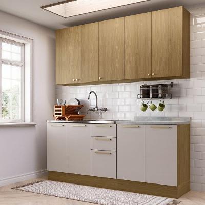 Cozinha Compacta Elegance 9 Portas 3 Gavetas MDF 200cm Amadeirado Cinammon