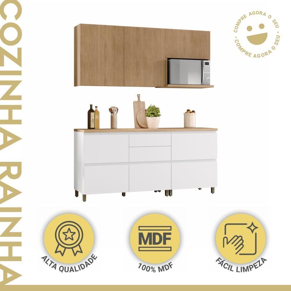 Cozinha Completa 5 Portas E 5 Gavetas 100% Mdf Rainha Branco/nature Nesher Branco/nature - 3