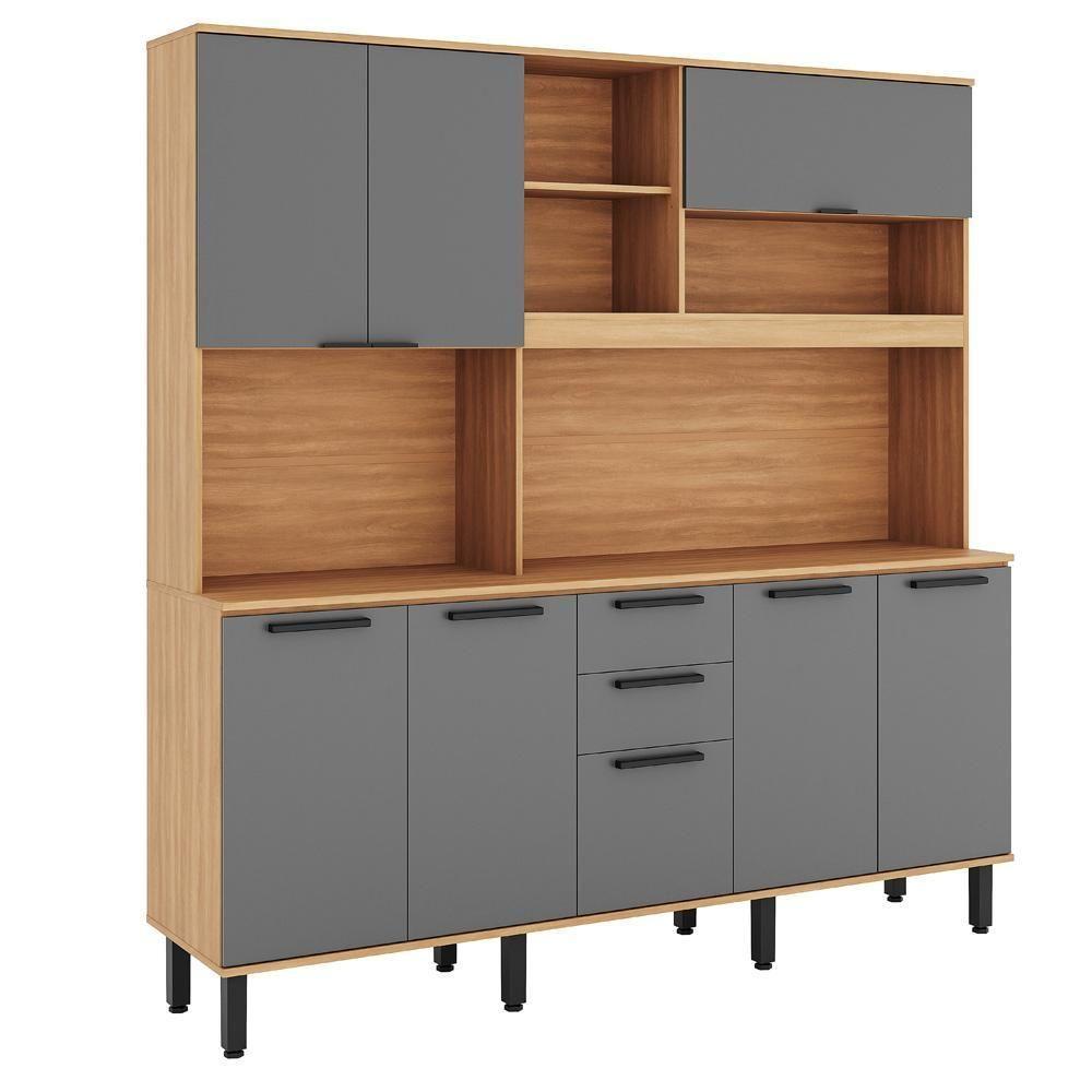 Armário De Cozinha Kit Compacto Castanha 1900mm 9 Portas 2 Gavetas - Cinza/freijó - 2