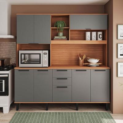 Armário De Cozinha Kit Compacto Castanha 1900mm 9 Portas 2 Gavetas - Cinza/freijó