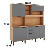 Armário De Cozinha Kit Compacto Castanha 1900mm 9 Portas 2 Gavetas - Cinza/freijó - 3