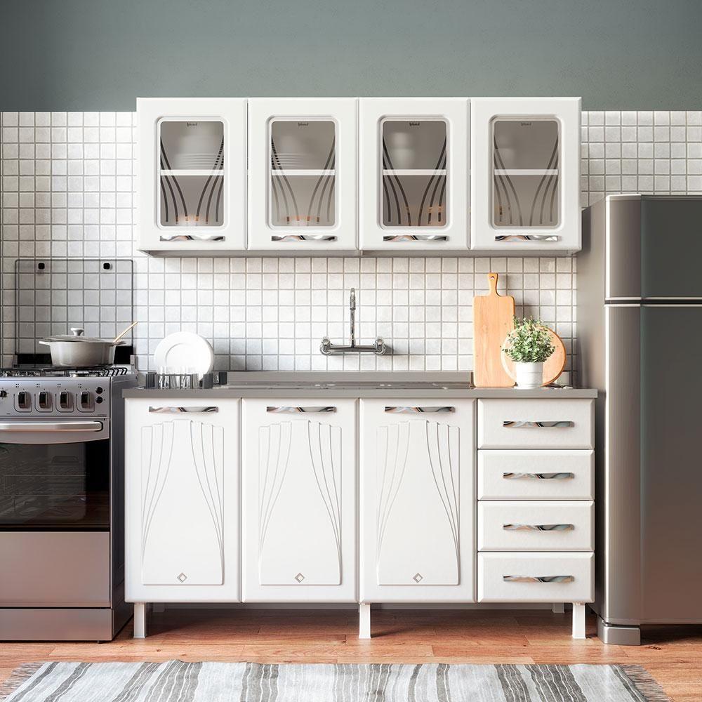 Armário De Cozinha De Aço Star 2 Peças Com Vidro E Balcão Para Pia - Branco Branco - 1
