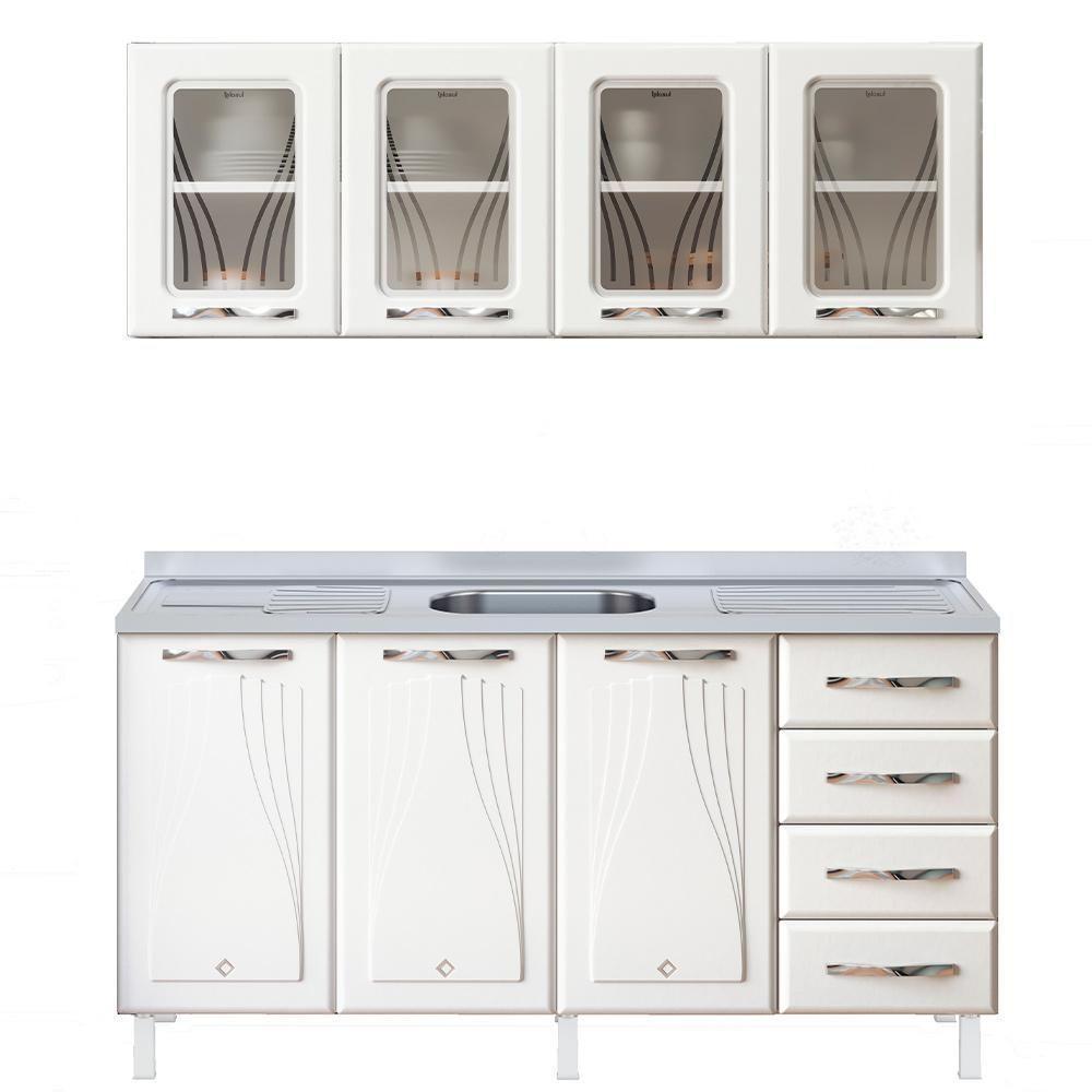 Armário De Cozinha De Aço Star 2 Peças Com Vidro E Balcão Para Pia - Branco Branco - 2