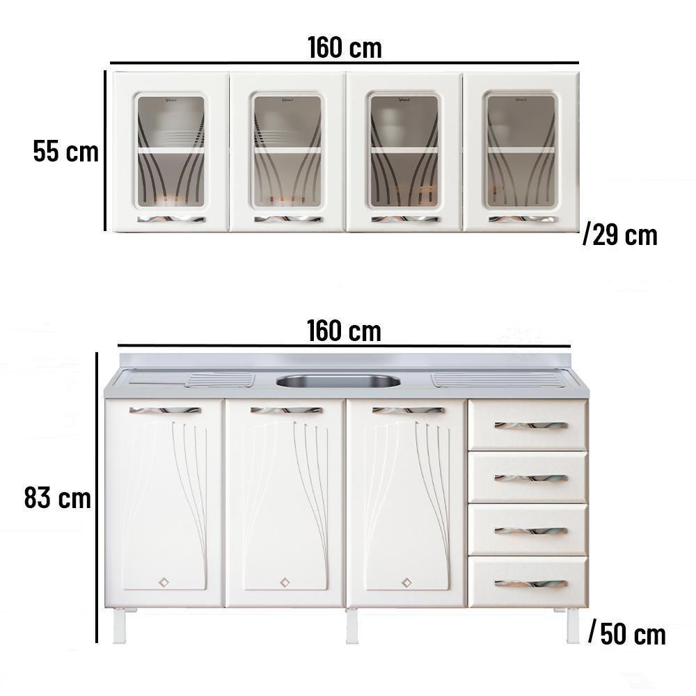 Armário De Cozinha De Aço Star 2 Peças Com Vidro E Balcão Para Pia - Branco Branco - 4