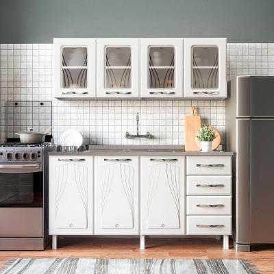 Armário De Cozinha De Aço Star 2 Peças Com Vidro E Balcão Para Pia - Branco Branco