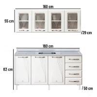 Armário De Cozinha De Aço Star 2 Peças Com Vidro E Balcão Para Pia - Branco Branco