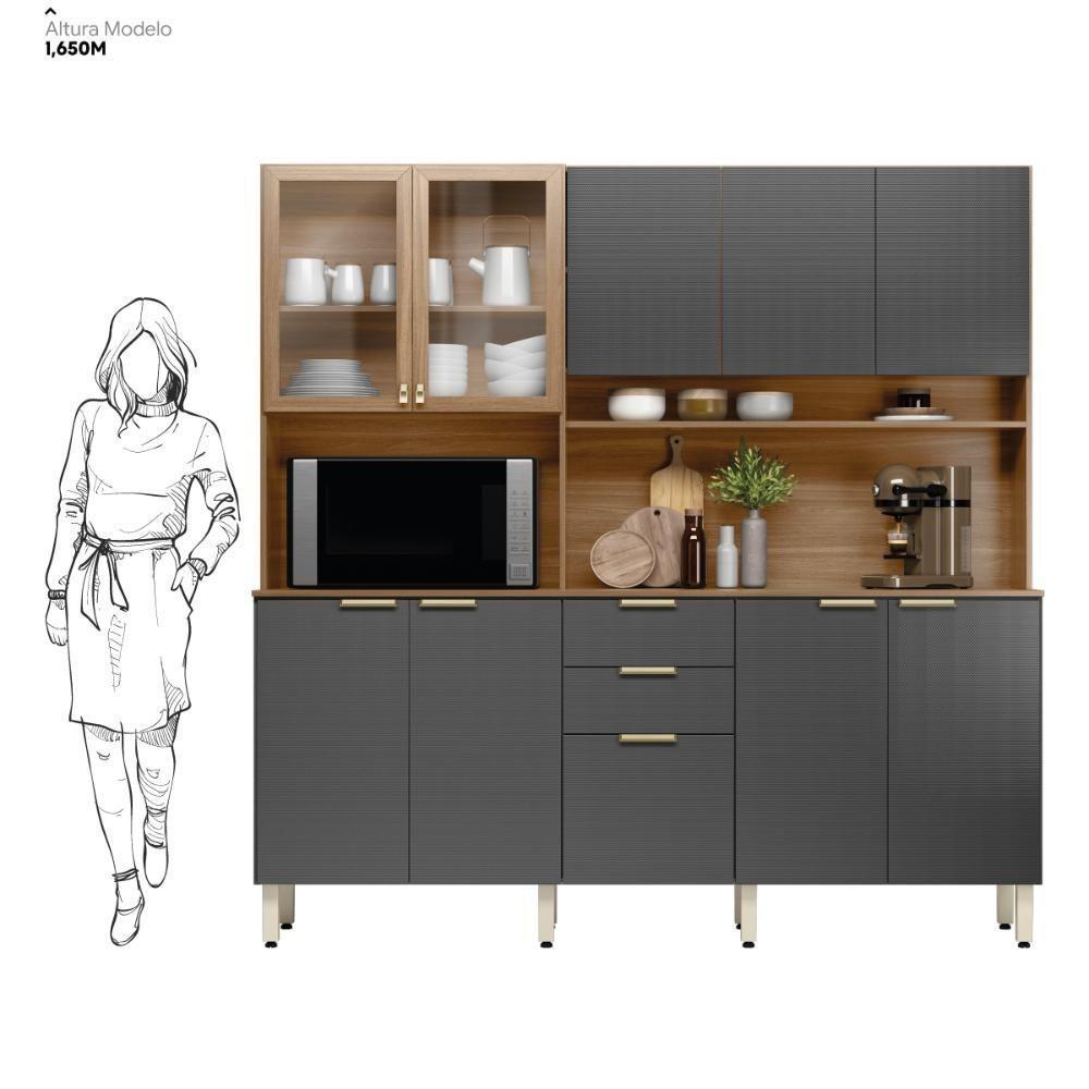 Cozinha Compacta Amora 10 Portas 2 Gavetas Amora Amendola/grafito Prime Tx Demobile Amendola/grafito Prime Tx - 2