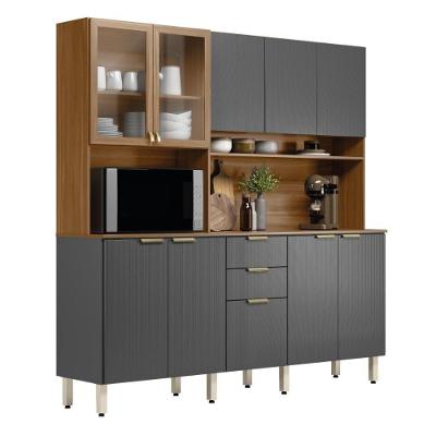 Cozinha Compacta Amora 10 Portas 2 Gavetas MDF 198 cm Amêndoa Grafito