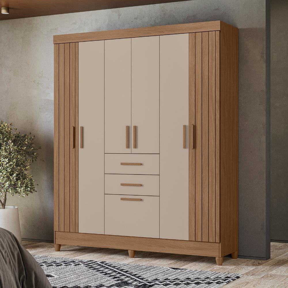 Guarda Roupas Casal Ripado 7 Portas 2 Gavetas Malta Carvalho/fendi Moval - 2