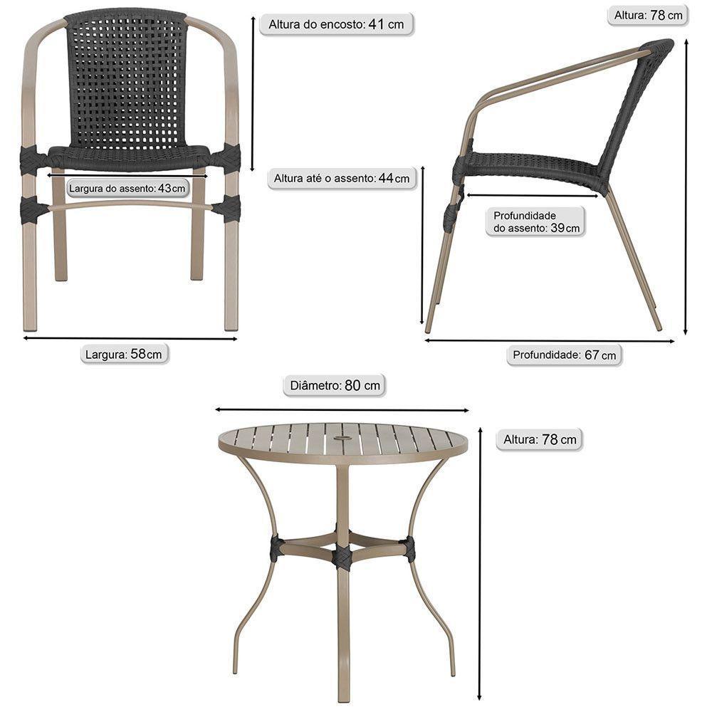 02 Cadeiras Floripa E Mesa Roma 80cm Fendi Trama Original Preto - 2