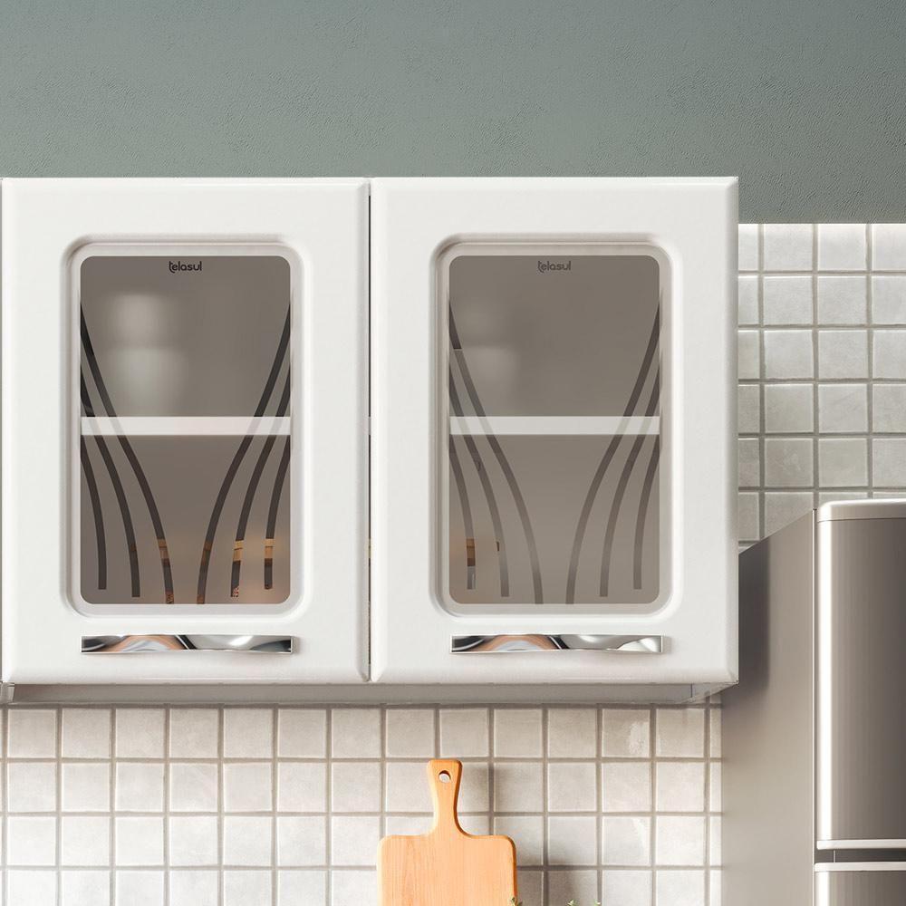 Armário De Cozinha De Aço Aéreo Duplo Star Com Vidro - Branco Branco - 1