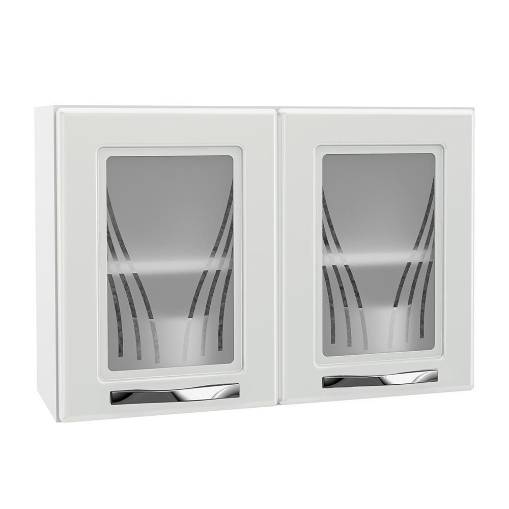 Armário De Cozinha De Aço Aéreo Duplo Star Com Vidro - Branco Branco - 2