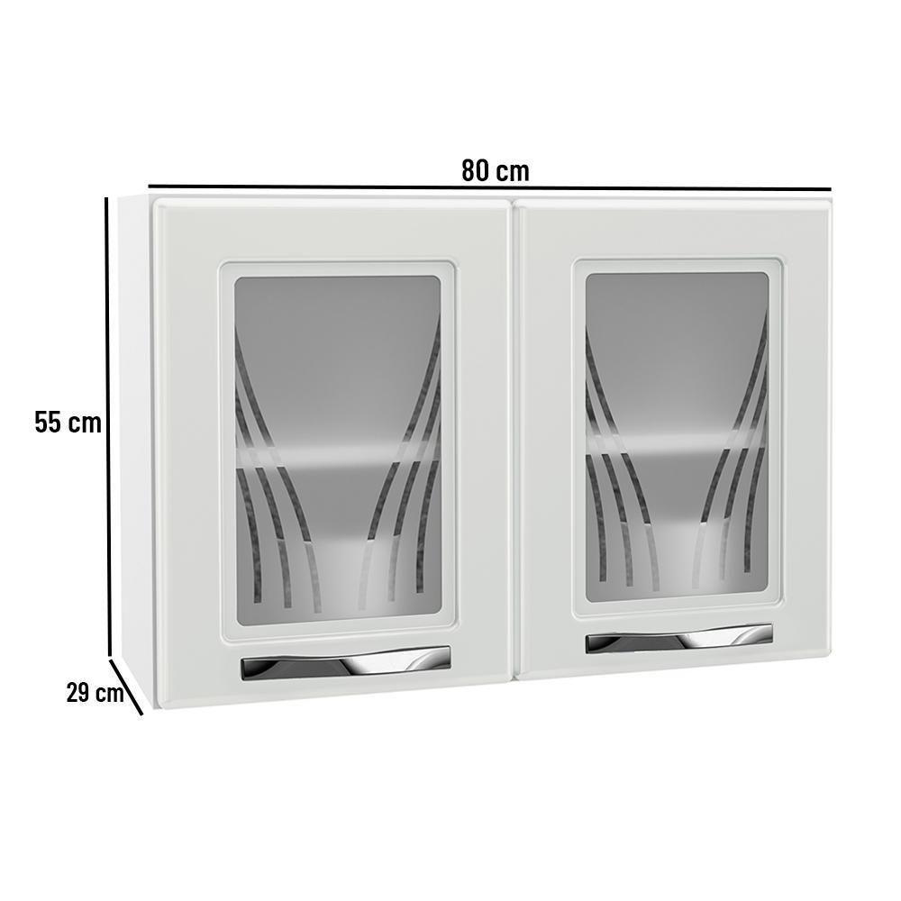 Armário De Cozinha De Aço Aéreo Duplo Star Com Vidro - Branco Branco - 3