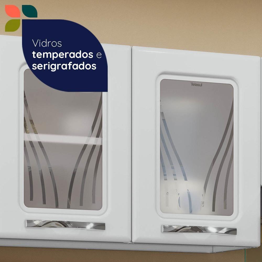Armário De Cozinha De Aço Aéreo Duplo Star Com Vidro - Branco Branco - 7