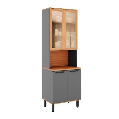 Paneleiro De Cozinha Castanha 700mm Para Micro 4 Portas Com Vidro Cinza freijó