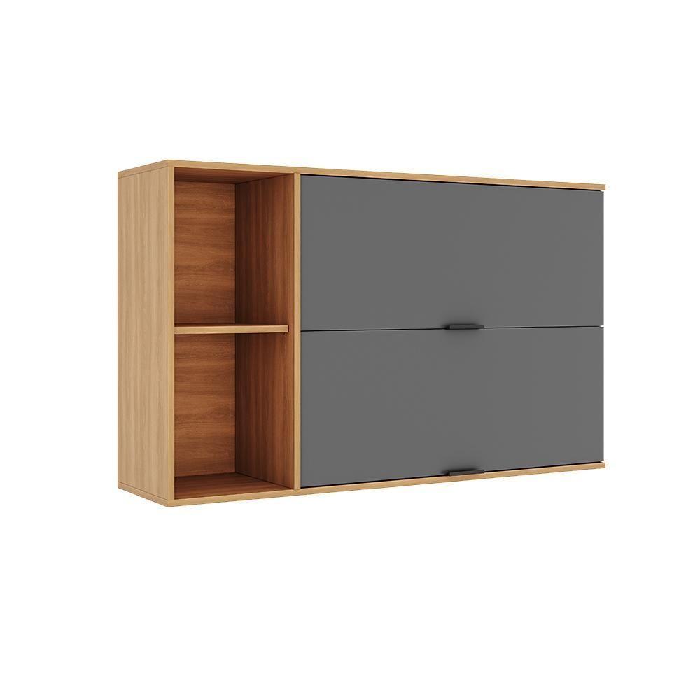 Armário Aéreo Castanha 1200mm Com 2 Portas - Freijó E Cinza - 2