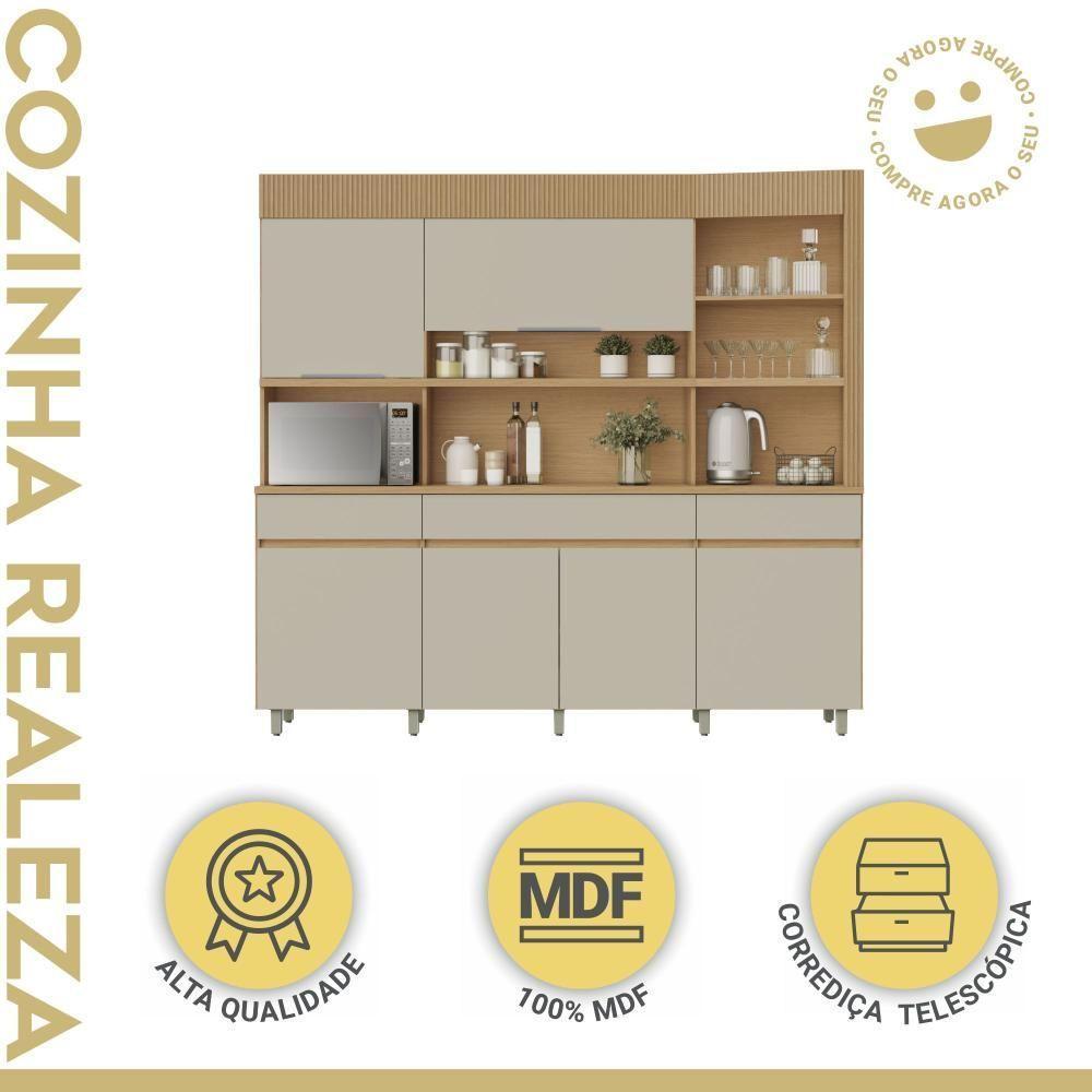 Cozinha Realeza 6 Portas 3 Gavetas 100% Mdf Realeza Carvalho/greige Nesher Carvalho/greige - 2
