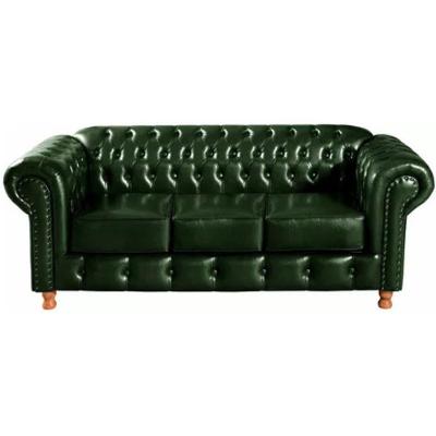 Sofá Chesterfield Luís Xv 3 Lugares Vintage Retrô Capitonê Couro Verde