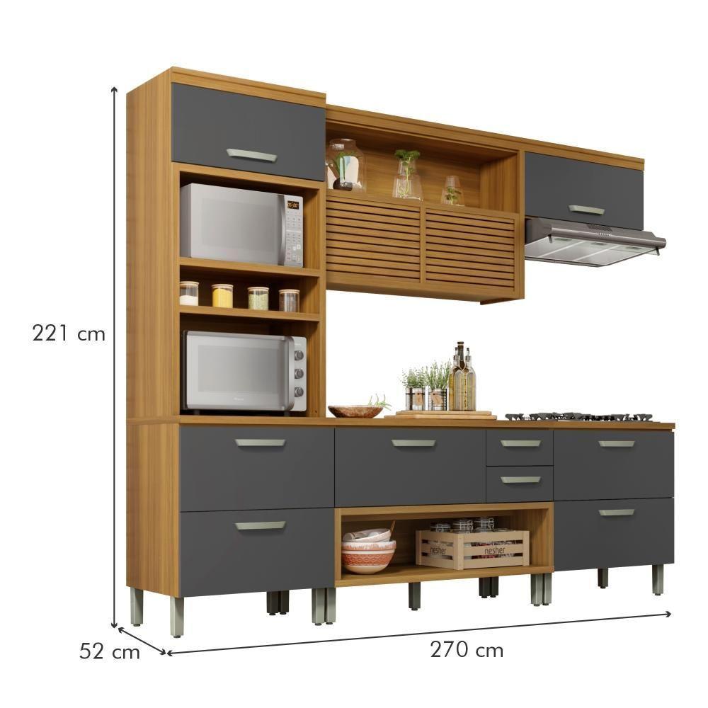 Cozinha Completa 5 Portas 4 Gavetas Ripado 100% Mdf Princesa Freijó/grafite Nesher Freijó/grafite - 2