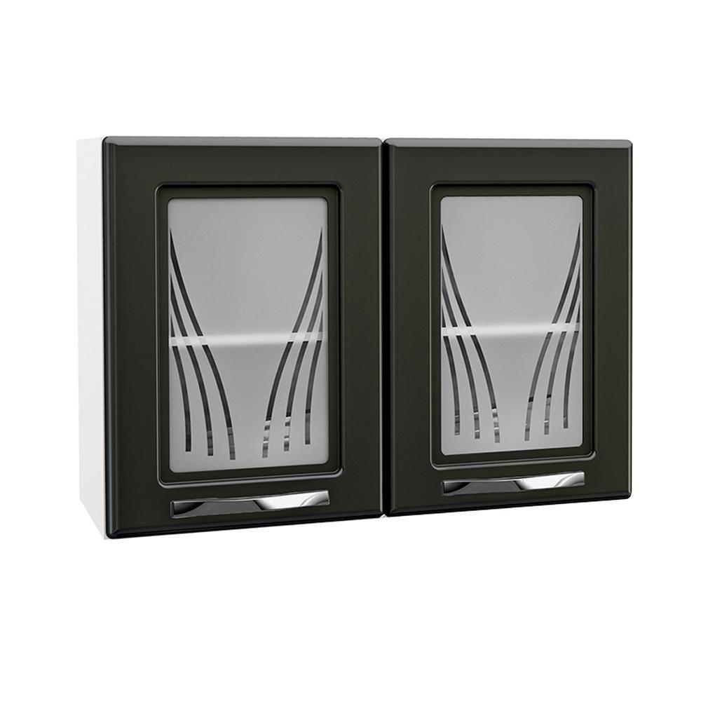 Armário De Cozinha De Aço Aéreo Duplo Star Com Vidro – Branco E Preto Branco Com Preto - 2