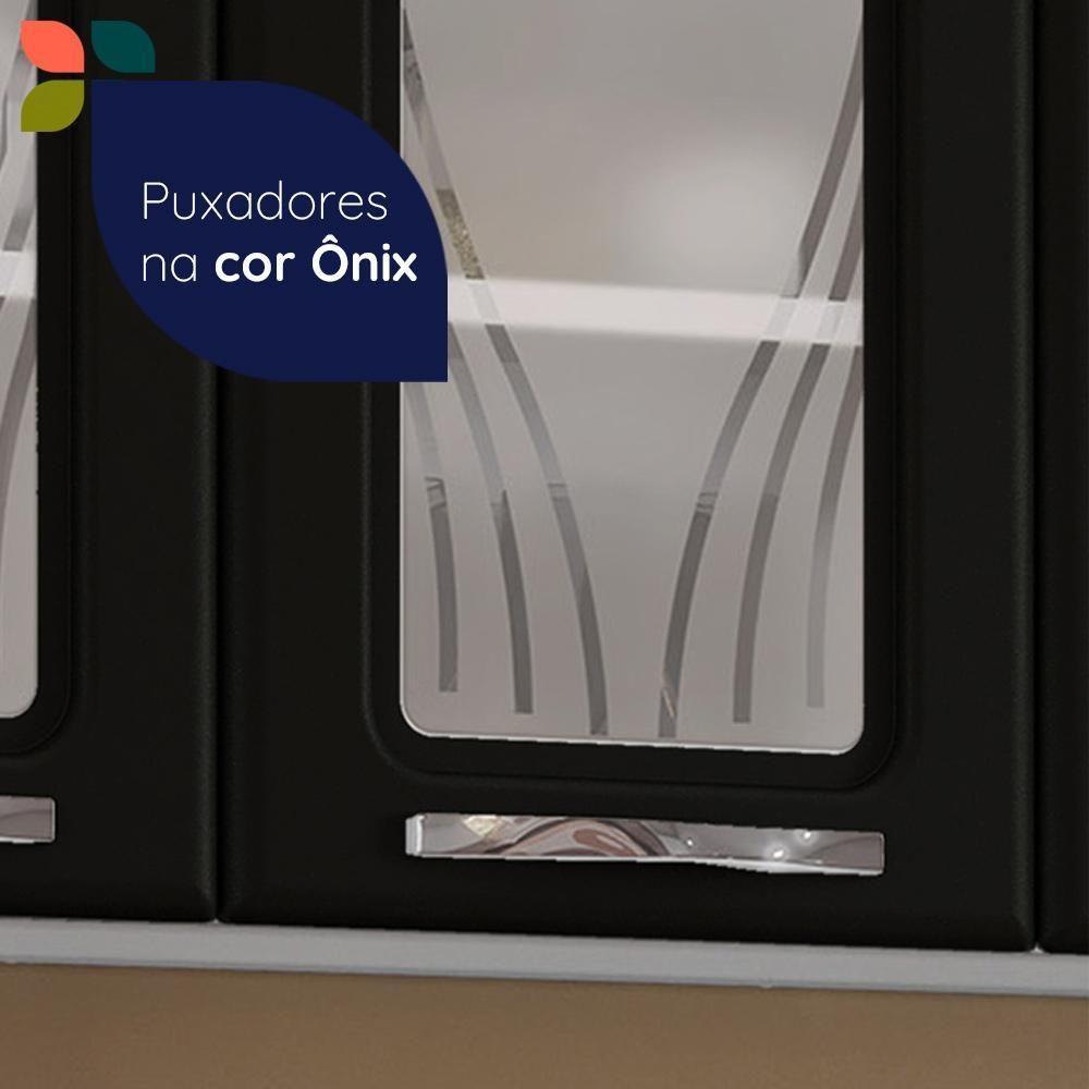 Armário De Cozinha De Aço Aéreo Duplo Star Com Vidro – Branco E Preto Branco Com Preto - 6