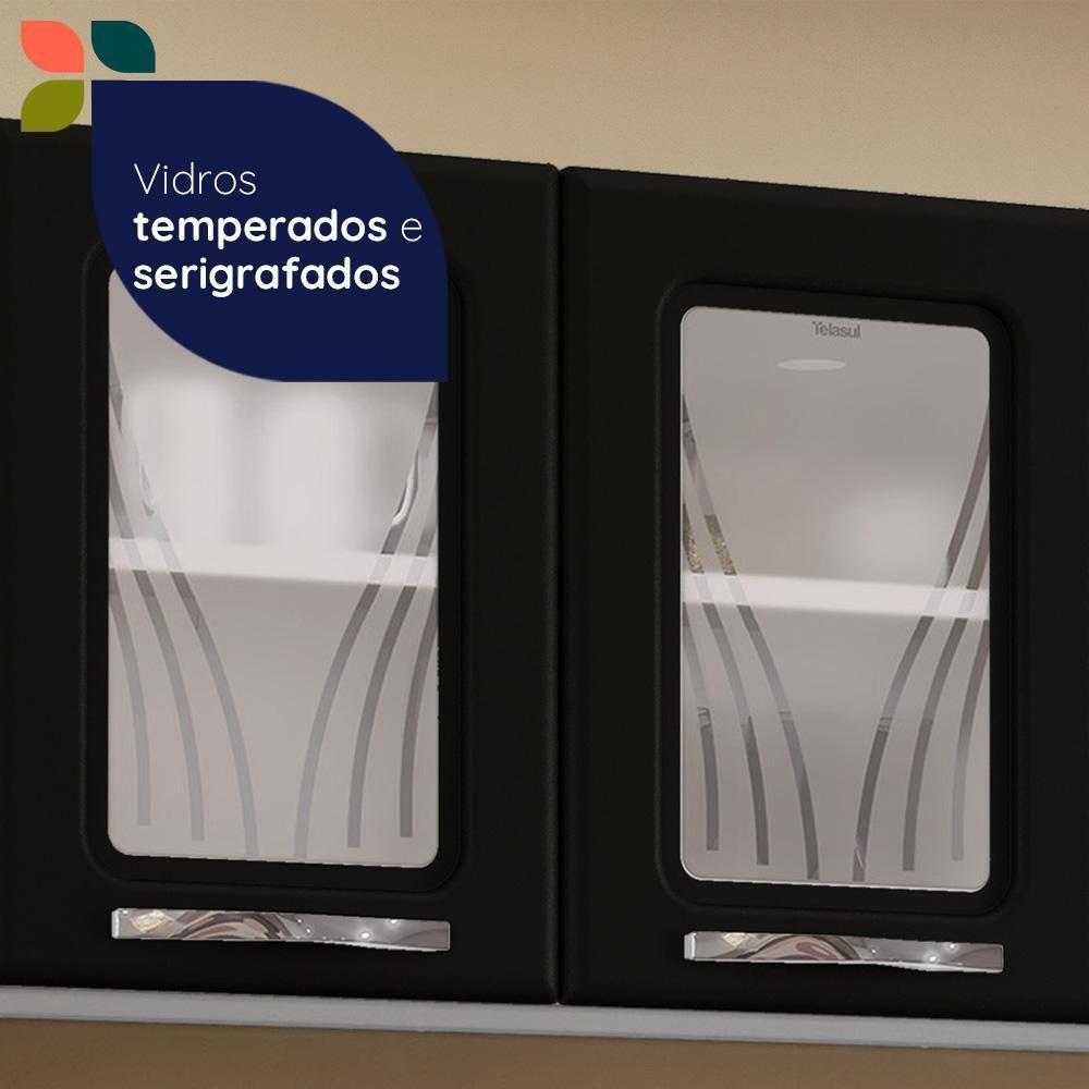 Armário De Cozinha De Aço Aéreo Duplo Star Com Vidro – Branco E Preto Branco Com Preto - 7