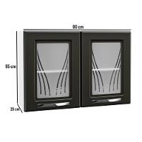 Armário De Cozinha De Aço Aéreo Duplo Star Com Vidro – Branco E Preto Branco Com Preto - 3