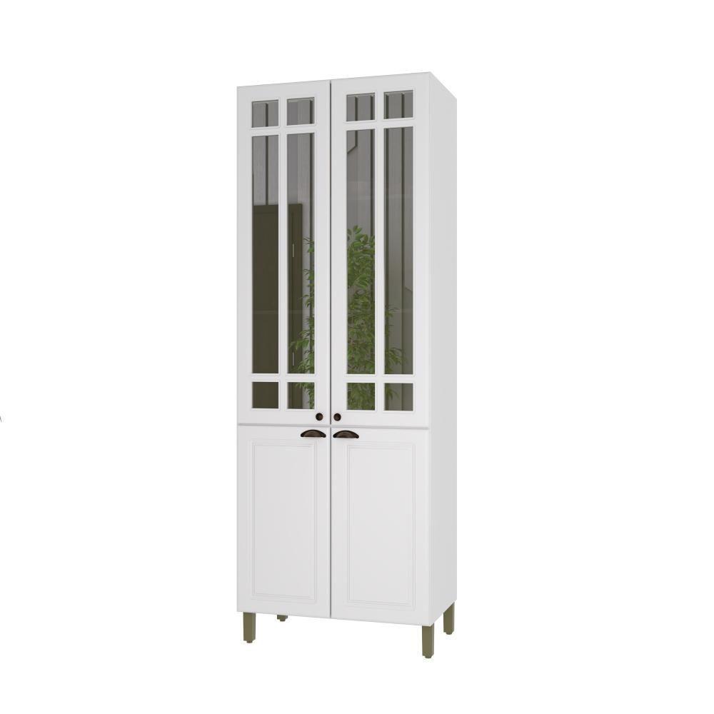 Paneleiro 4 Portas Com Vidros Reflecta Firenze Branco Indekes Branco - 1